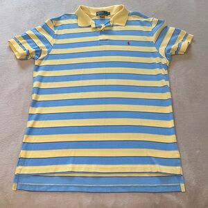 Vintage Polo Ralph Lauren Blue White Striped Pique Golf‎ Polo Shirt Men’s XXL